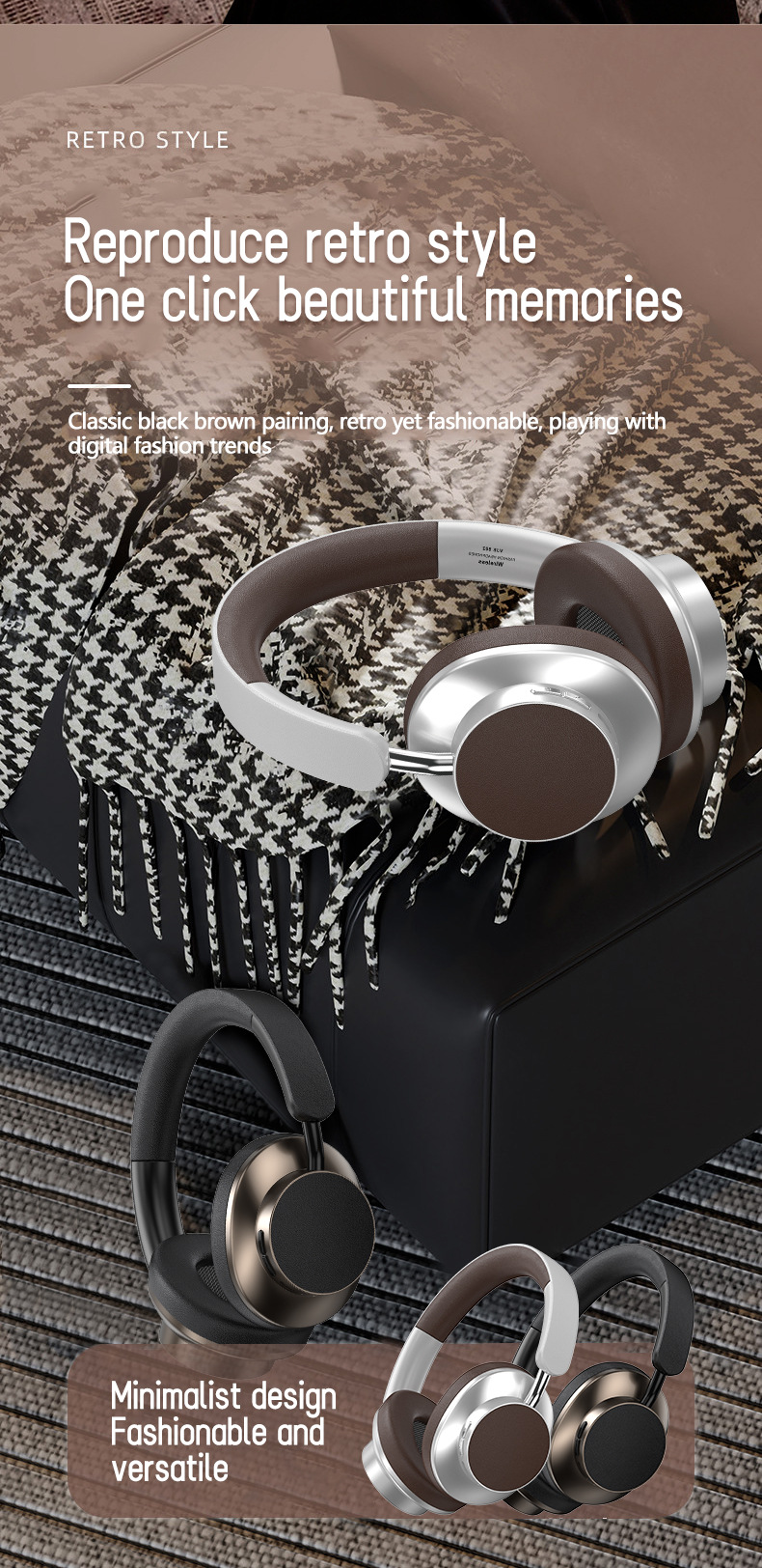 Wireless Retro Color Matching Headset Bluetooth Leather Painted Surface Sports Headset_voghion.com