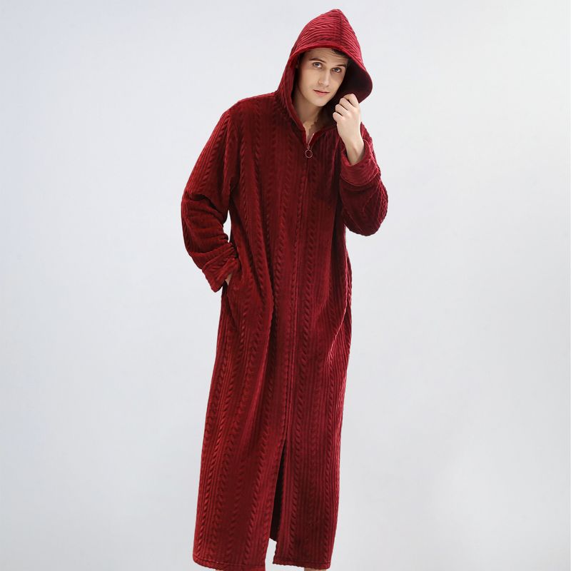 Cozy Fleece Zip-Up Hooded Bathrobe For Women & Men - Winter Long Sleepwear, Soft Flannel Loungewear, Unisex Sizes M-XL, Multiple Colors_voghion.com