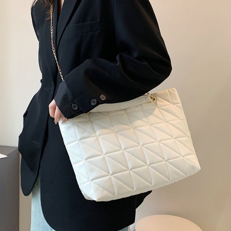Elegante borsa tote con tracolla a catena trapuntata per donna - Elegante borsa casual a tracolla e a spalla in morbida pelle PU, spaziosa e leggera_voghion.com