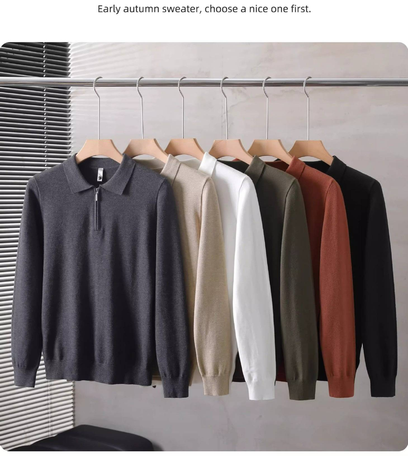 Men's Slim Fit Half-Zip Knit Sweater With Stand Collar - Soft Wool Blend Pullover For Casual & Office Wear_voghion.com
