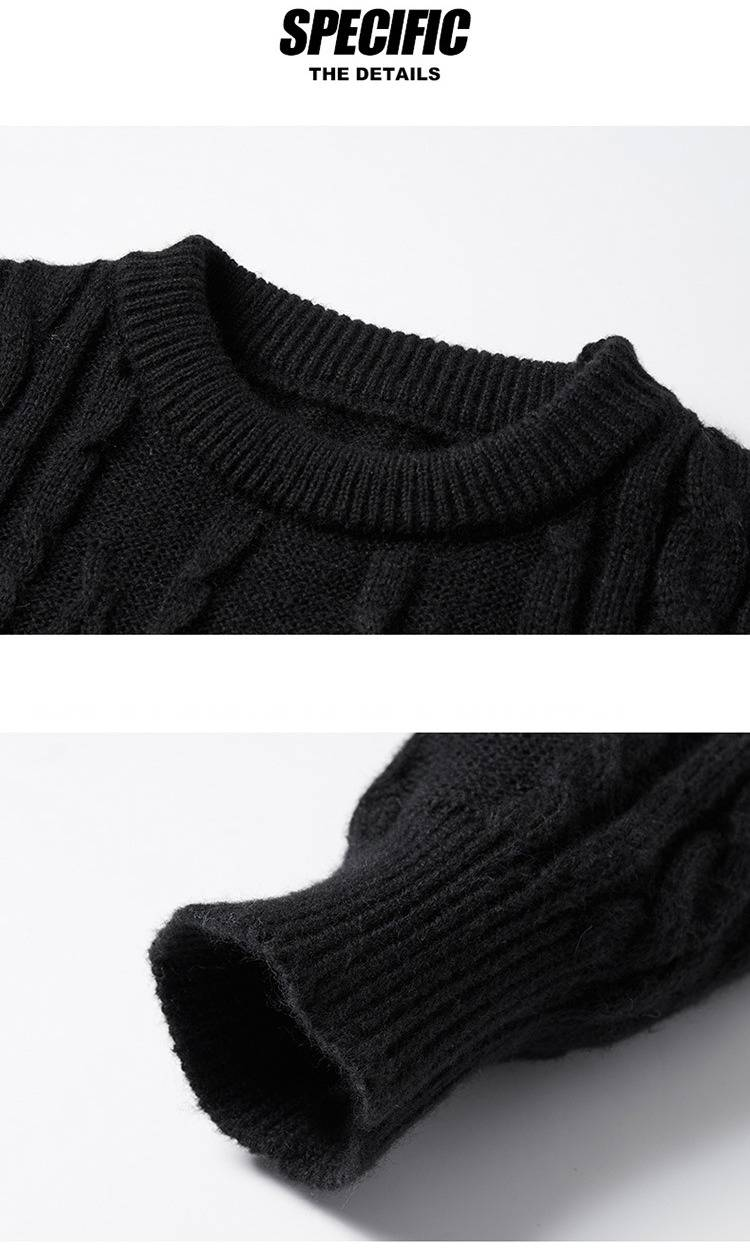Men's Cable Knit Sweater - Oversized Casual Pullover With Ribbed Hem For Autumn/Winter (Black/Cream, M-Xxl)_voghion.com