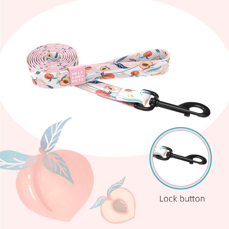 New Design Peach Pattern Adjustable Dog Accessories Neck Collar Leash Pet Supplies_voghion.com