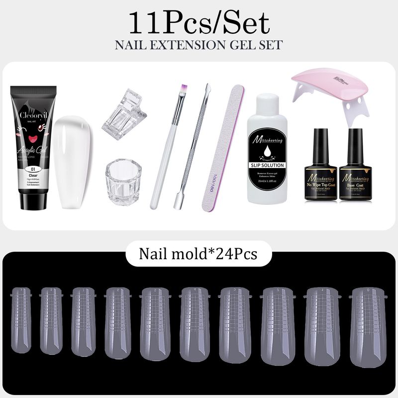 15ml 11-Piece Mold Brush Nail Extension Set Crystal Gel_voghion.com