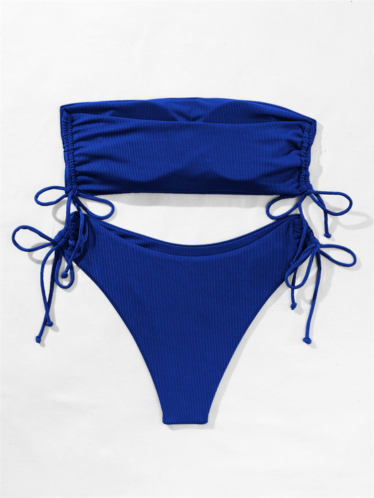 Damenbekleidung Split Tube Top Bikini Einfarbig Sexy Damen Badeanzug Mehrfarbig_voghion.com