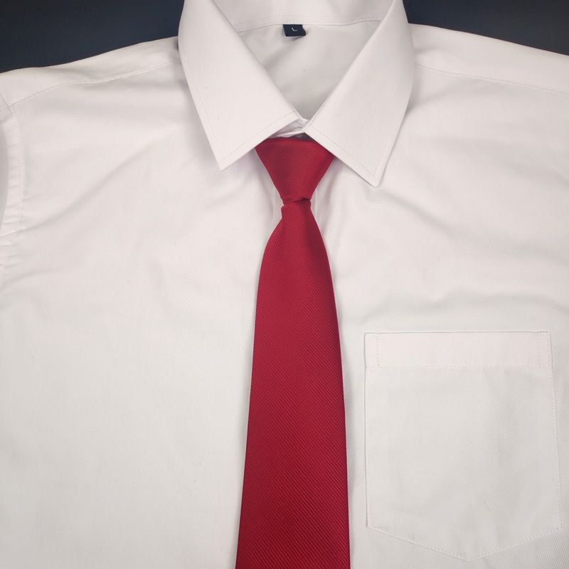 Black And Red Polyester No-Knot Twill Men's 8cm Lazy Solid Color Zipper Tie_voghion.com