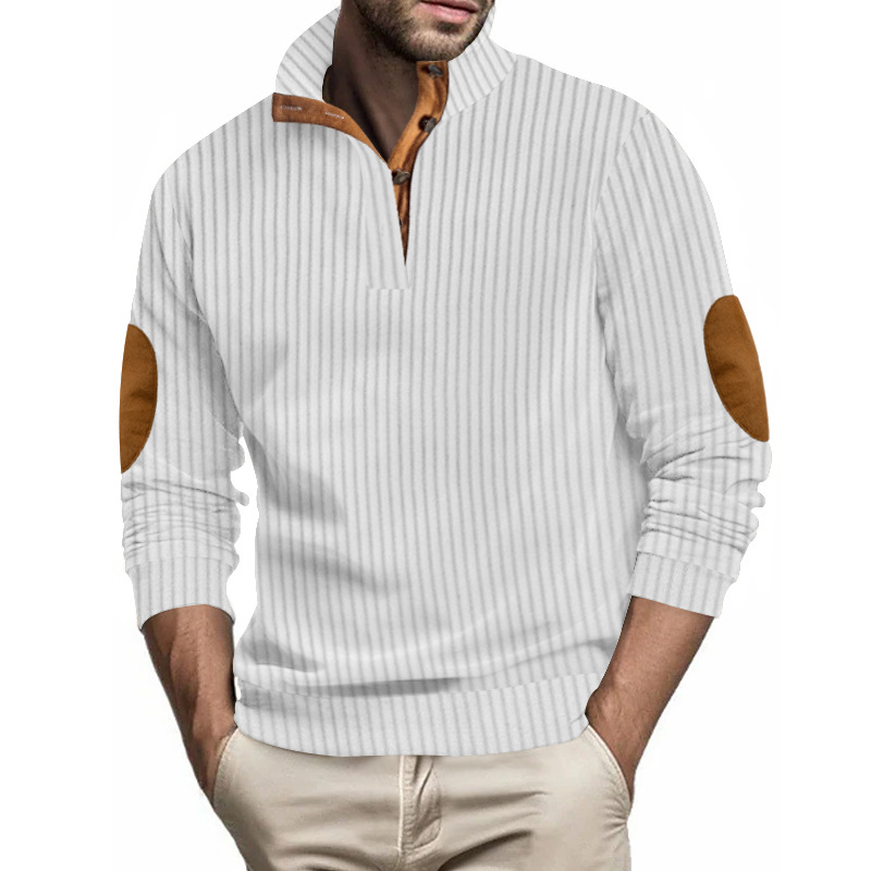 Polo décontracté à rayures verticales et col montant pour homme, nouveau style printemps-automne 2024_voghion.com