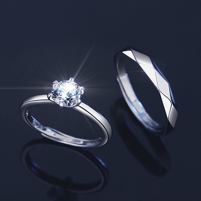 Anelli di coppia in argento sterling con moissanite, semplici anelli a sei punte con diamanti, fascia semplice, regalo di proposta di matrimonio per la fidanzata_voghion.com
