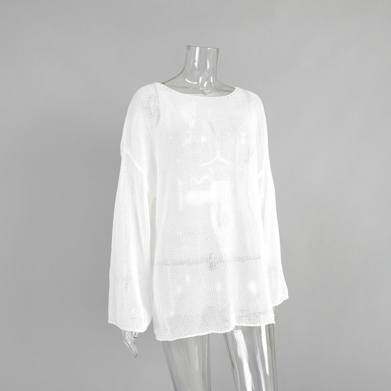 Minimalistischer einfarbiger Langarmpullover – Atmungsaktiver Strickpullover für Damen, lässiges und vielseitiges Oberteil_voghion.com