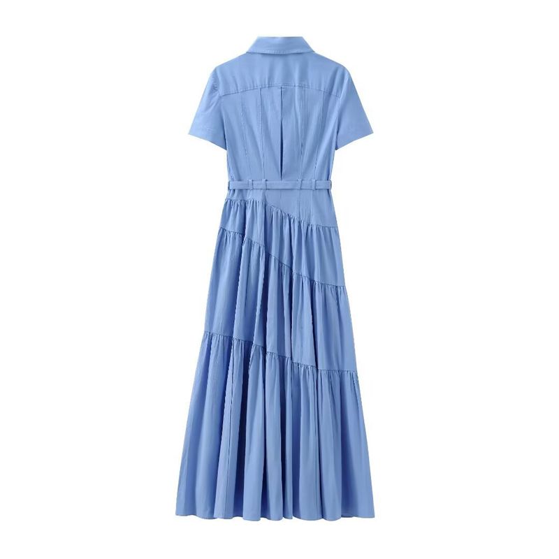 Ropa de mujer Primavera y verano Vestido camisero informal con cinturón para mujer_voghion.com