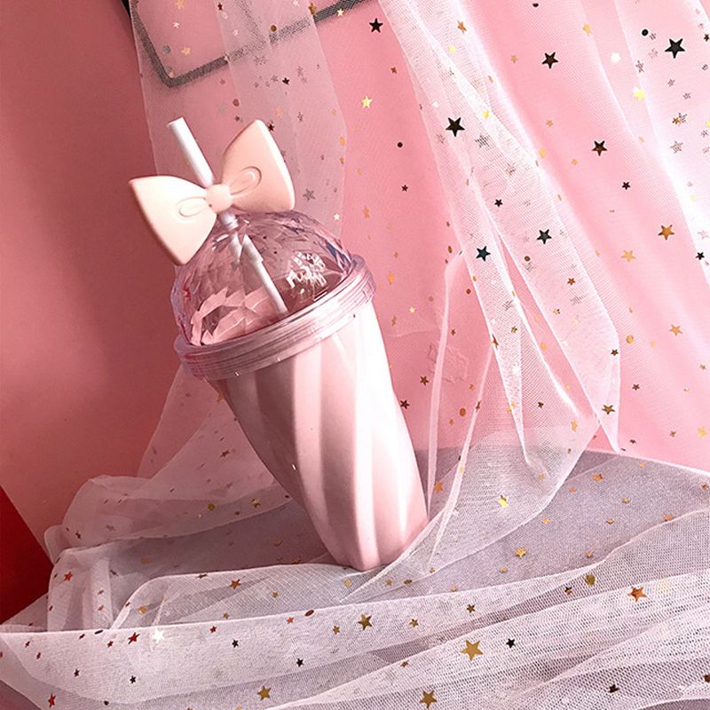 Gobelet à paille décoratif de 400 ml en plastique avec couvercle à nœud, distributeur d'eau et pompe pour bouteille_voghion.com