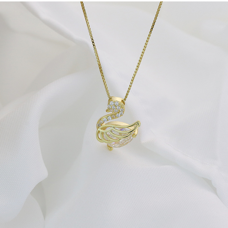 S925 sterling zilveren ketting dames veelzijdige Koreaanse editie kleine zwaan hanglamp luxe en uniek design kettingdecoratie_voghion.com