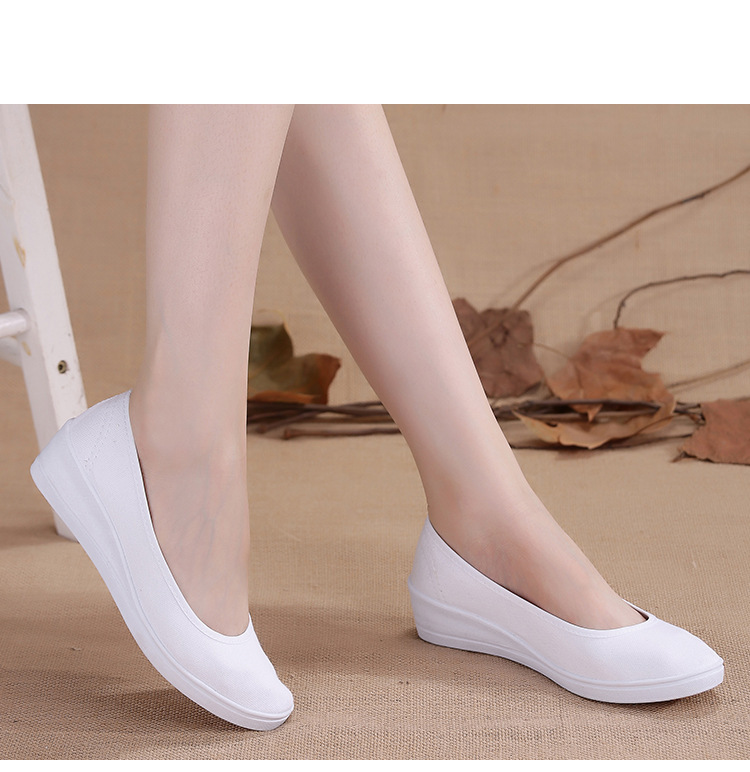 Damenschuhe Marke Damen Schwarz-Weiß Keilabsatz Weiche Sohle Rindsledersohle Schönheitsschuhe Flache Frühlings- und Sommeratmungsaktive weiße Schuhe Krankenschwesterschuhe_voghion.com