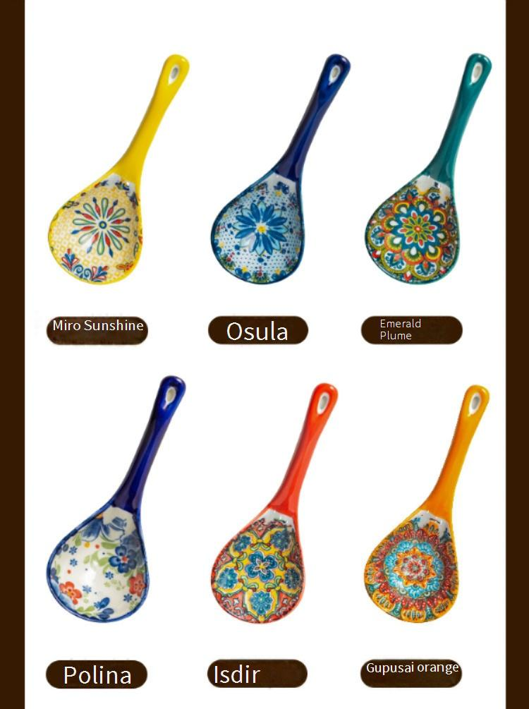 Bohemian Ceramic Soup Spoon Household Large Soup Spoon Long Handle Spoon Porridge Spoon Porridge Spoon Large Spoon_voghion.com