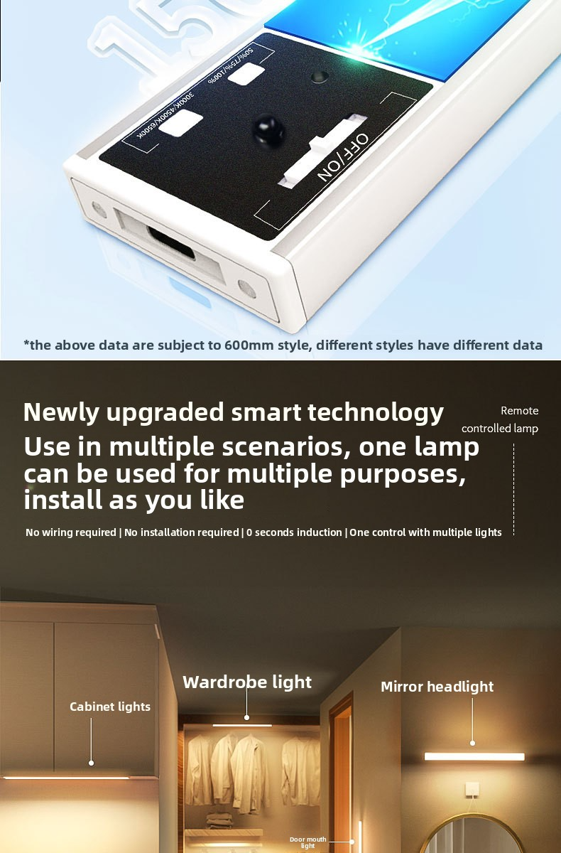 Luce notturna intelligente con telecomando - Luce LED ultrasottile ricaricabile, magnetica e adesiva per ingresso, armadio e mobiletto (3 modalità di colore dimmerabili)_voghion.com