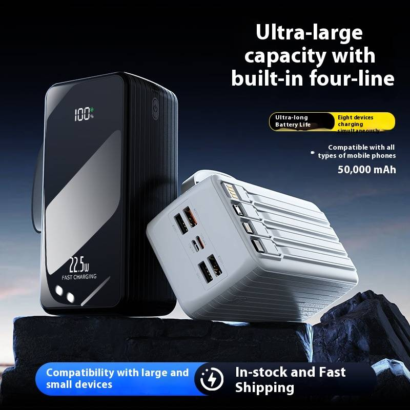 50000mAh Portable Power Bank With 22.5W Super Fast Charging, Built-in 4 Cables, High Capacity For Outdoor Travel And Daily Use_voghion.com