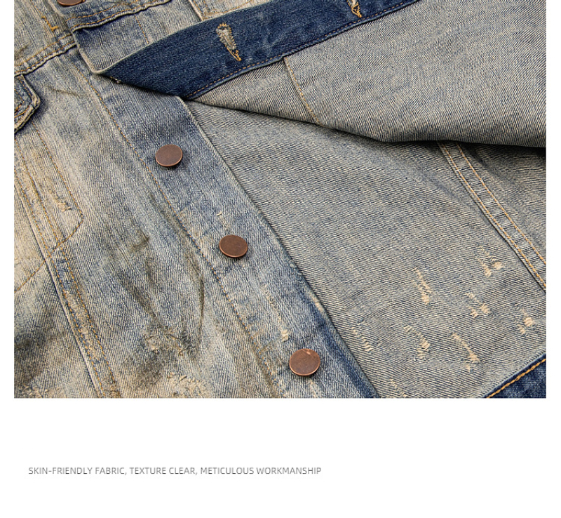 Vintage Washed Distressed Denim Jacke - Streetwear Boxy Fit mit Bambusstruktur & Schlammfarbe für den Cleanfit-Stil von Herren_voghion.com