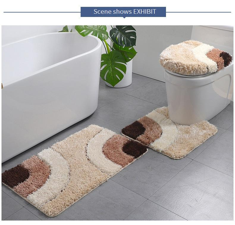 Set di tappetini antiscivolo in poliestere lucido - Design moderno a quadri e righe, morbidi e resistenti, ad asciugatura rapida, lavabili in lavatrice_voghion.com