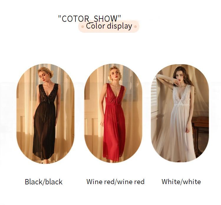 Chemise de nuit caraco en maille transparente et dentelle – Élégante robe de nuit à col en V (respirante et sexy, S-L, polyvalente pour la maison et la plage)_voghion.com