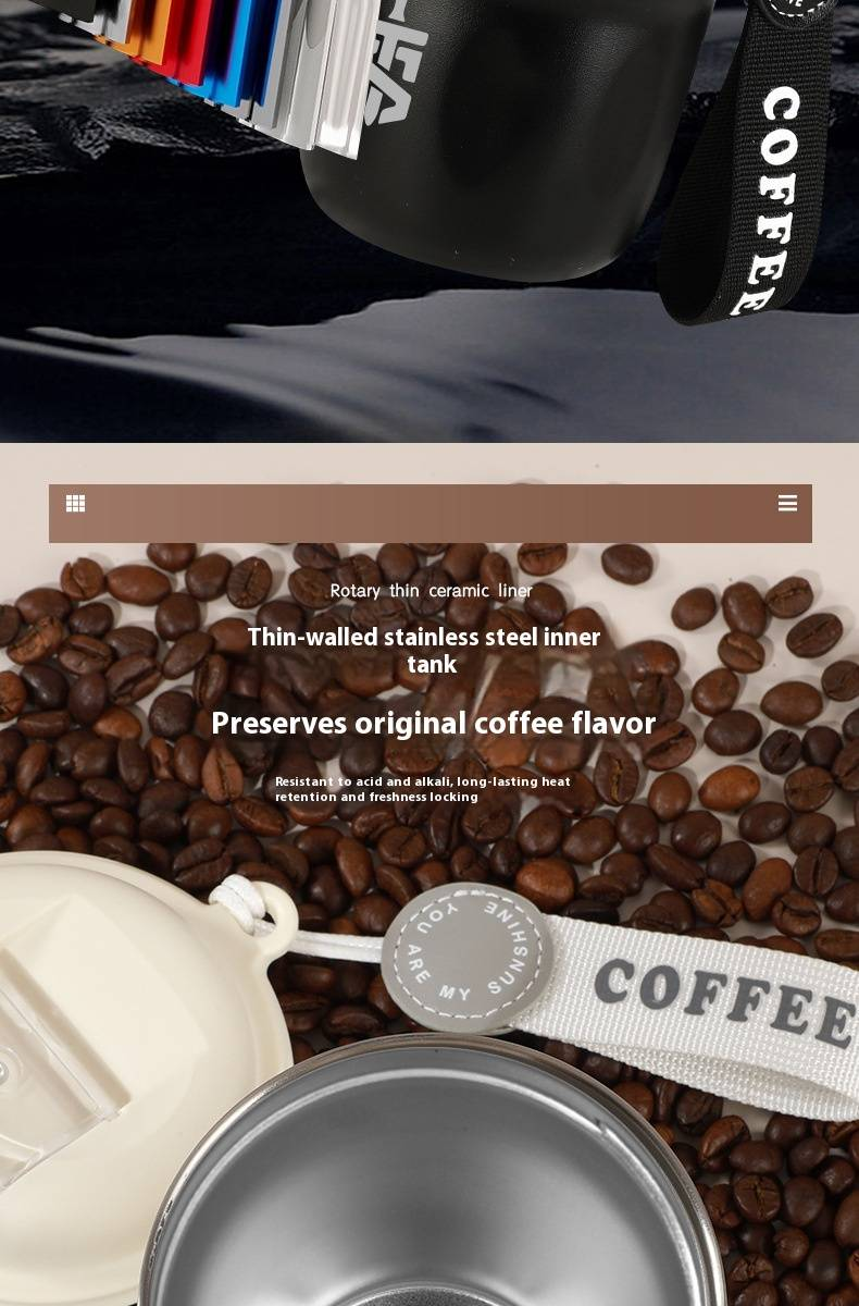 Copo de café moderno e minimalista – Caneca de viagem de aço inoxidável de 320 ml com pega confortável, tampa à prova de vazamentos para bebidas quentes e frias, escritório_voghion.com