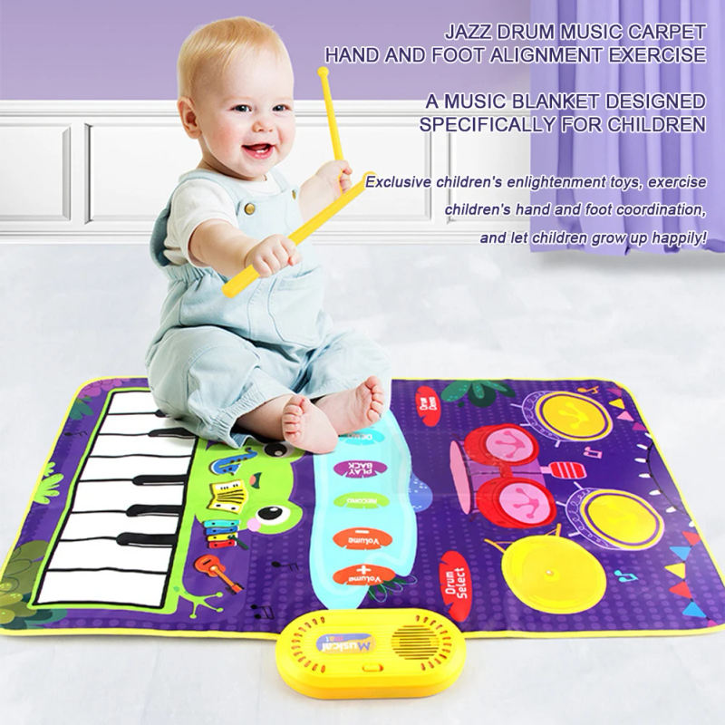 Tapete musical 2 en 1 para piano y tambor para bebés, para niños pequeños, con teclado de piso, para bailar y con sonidos, manta musical de juguete para bebés._voghion.com