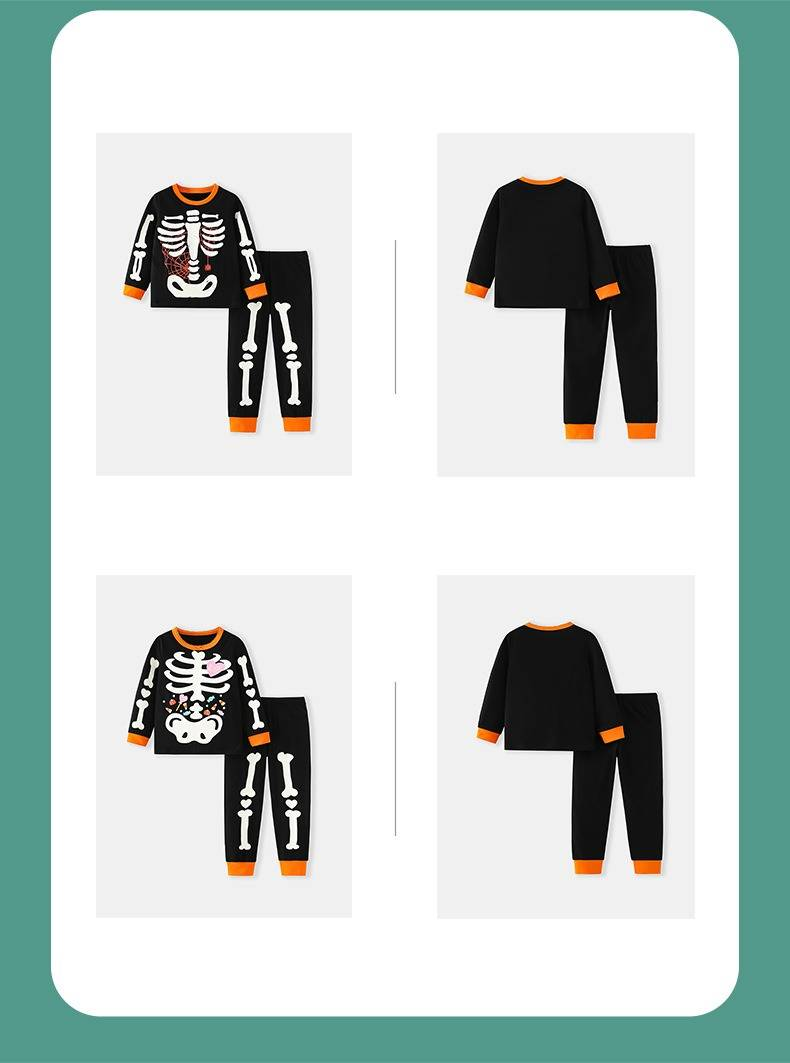 Pijama de Halloween para niños que brilla en la oscuridad: conjunto de dos piezas de manga larga y pantalón para niños y niñas (3-8 años)_voghion.com