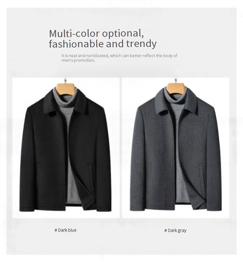 Men's Wool-Blend Zip-Up Overcoat – Business Casual Stand Collar Jacket (170-195, Navy/Charcoal)_voghion.com
