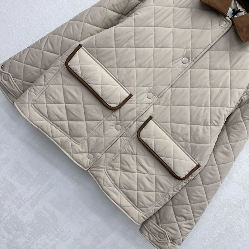 Veste en coton duveteuse à revers en forme de losange pour femme, coupe-vent et imperméable, collection 2025._voghion.com