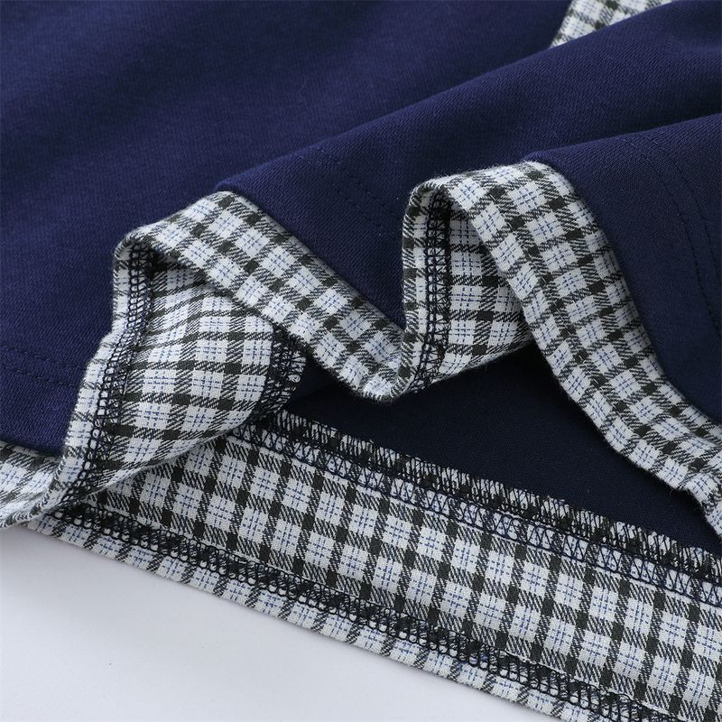Felpa polo a maniche lunghe con cravatta in due pezzi in stile college, da uomo, primavera autunno, moda di strada, patchwork scozzese_voghion.com