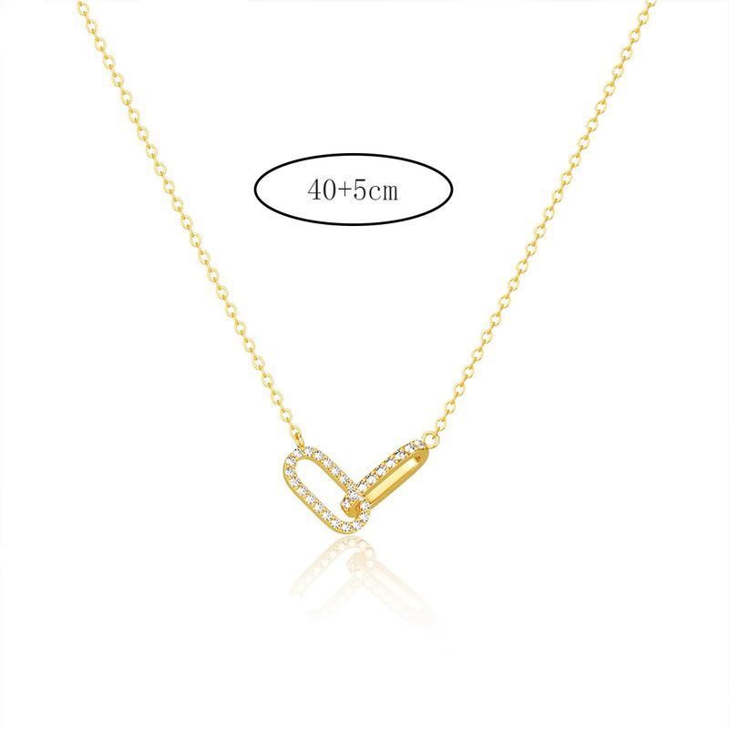 Damenschmuck 14 Karat Echtgold Galvanisierte Kupfer Zirkonia Pin Damenhalskette Vielseitiger süßer Büroklammeranhänger_voghion.com