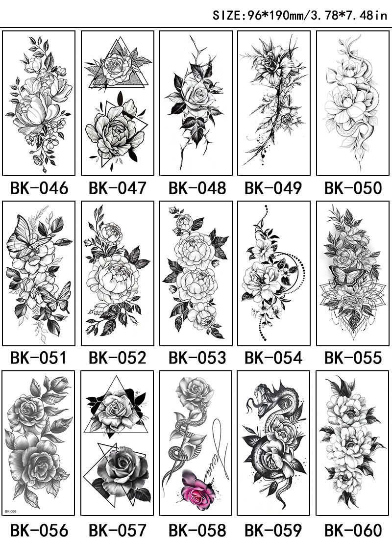 Adesivi esclusivi per tatuaggi con fiori a schizzo Adesivi per tatuaggi con fiori a schizzo Tatuaggio con fiori in bianco e nero_voghion.com