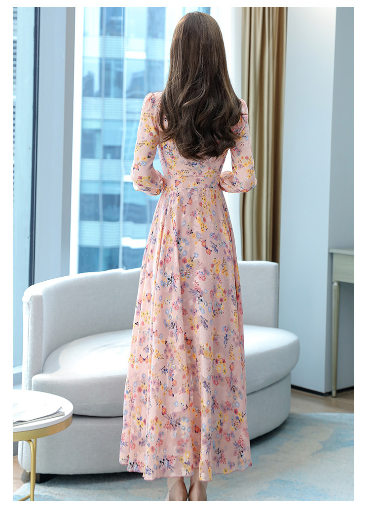 Új érkezés női sifon ujjú maxi női virágmintás alkalmi elegáns hosszú ruha_voghion.com