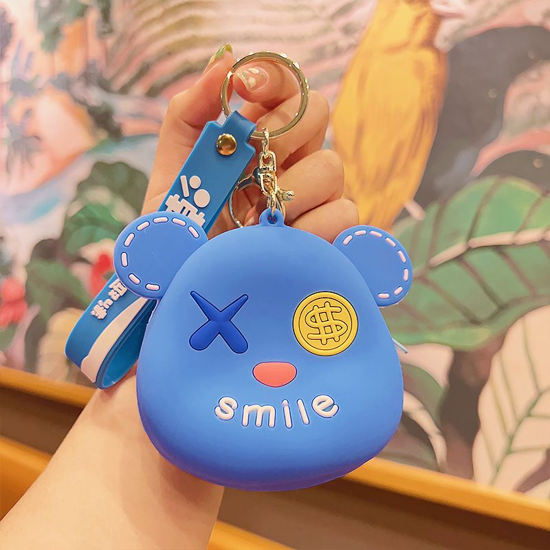 Portafoglio portamonete con ciondolo portachiavi creativo per auto, porta carte in silicone con cartone animato, orso violento_voghion.com