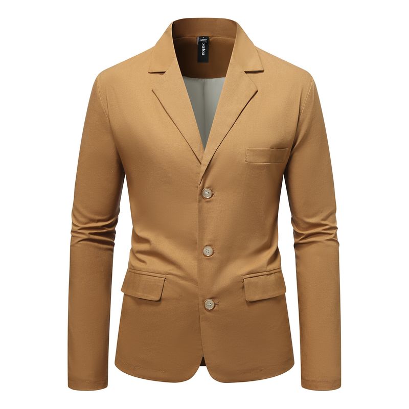 Veste de costume décontractée en coton et lin pour homme, couleur unie, taille européenne_voghion.com