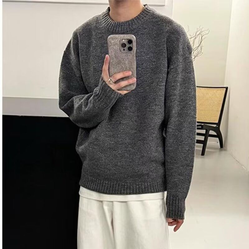 Pull oversize en maille pour homme – Pull streetwear coréen à la texture mohair (Gris foncé, M-3XL)_voghion.com