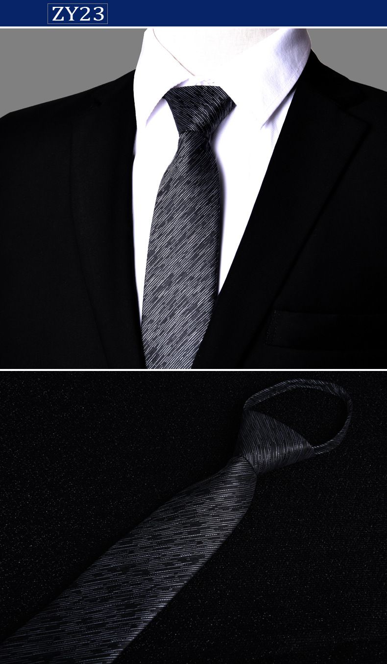 Unisex kaklasaite vīriešiem Profesionāls bizness Executive rāvējslēdzējs 7cm melnas svītras slinkiem cilvēkiem viegli vilkt bez spēlēšanās_voghion.com