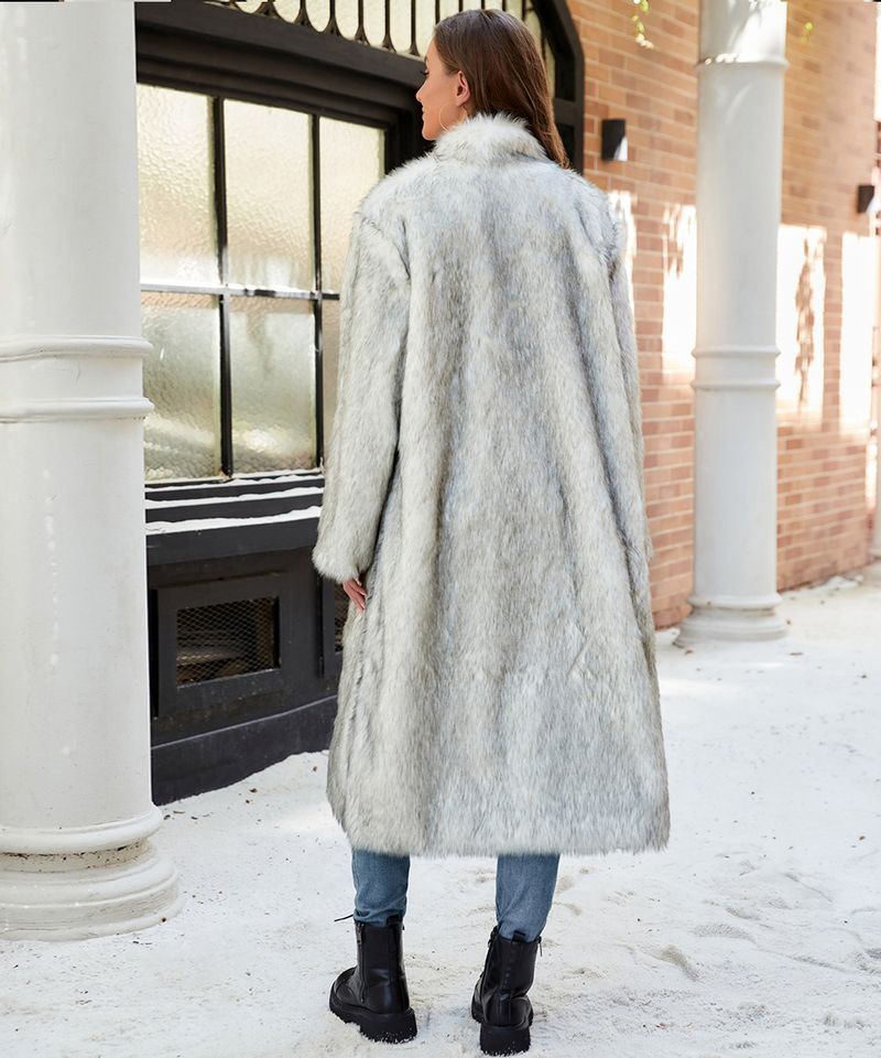 Eleganter Stehkragen-Fuchspelzmantel aus Kunstpelz – Langer Damenmantel für den Winter, winddicht & stylisch_voghion.com