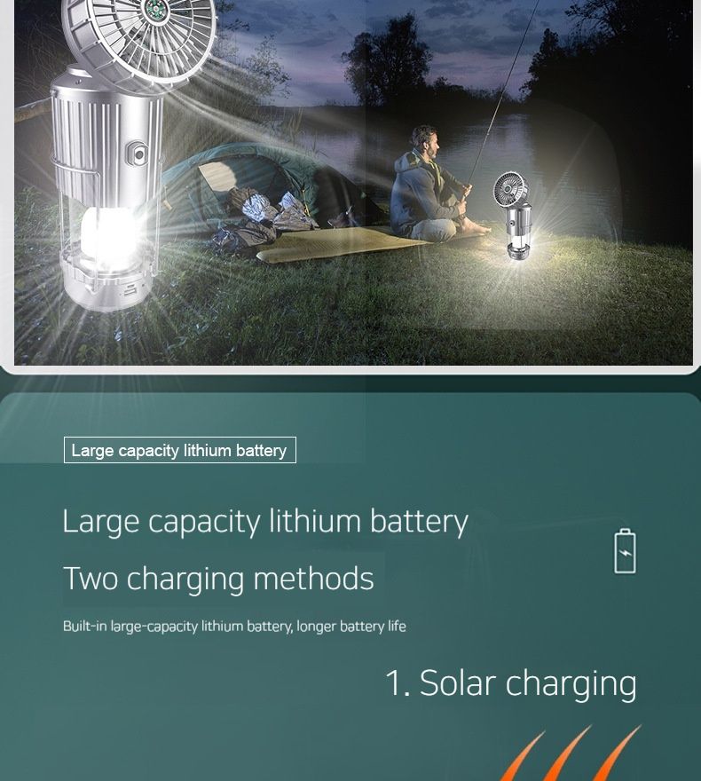 Bärbar solcellsfläkt för utomhusbruk, campinglampa, litiumbatteri för häst_voghion.com