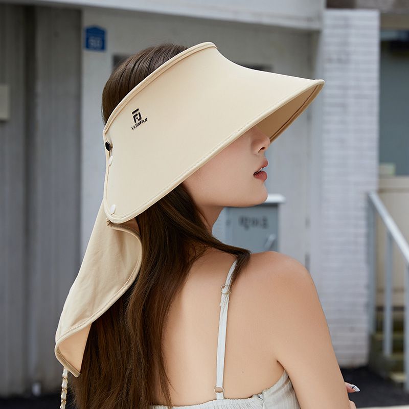 2024 New Sun Hat With Visor, Three-Piece Set, Summer Wide Brim Ice Silk Shawl, Face Mask, Sunshade, UV Protection_voghion.com