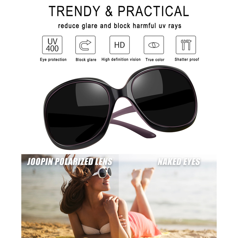 Joopin Polarisierte Sonnenbrille für Damen, Damen-Sonnenbrille mit breitem Rahmen, UV-blockierend (Schwarz Lila)_voghion.com