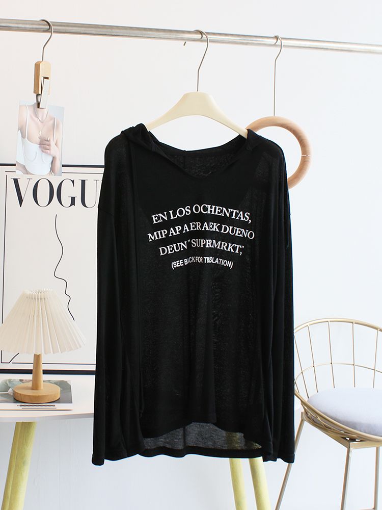 T-shirt ample à manches longues et imprimé fin, style coréen décontracté_voghion.com