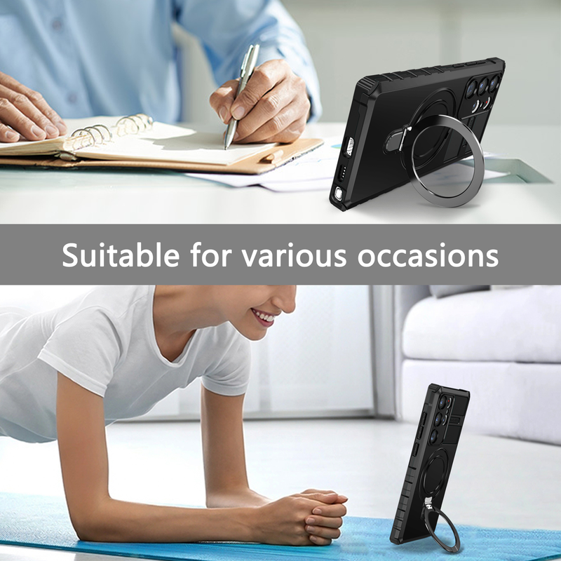MagSafe Case For Samsung Galaxy S23 S22 S21 S20 Ultra Plus Note 20 FE Camera Slide Protector Ring 360 Rotate Kickstand_voghion.com