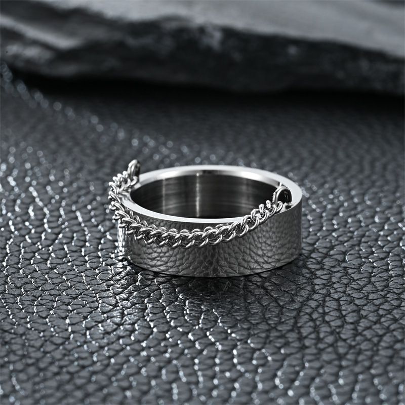 Bague minimaliste en acier titane à la mode avec chaîne pour homme et femme, style punk hip-hop, bague polyvalente pour toutes les occasions_voghion.com