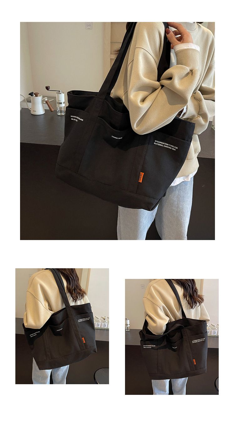 Female Slouchy Large Capacity Canvas Bag Tote Commuter Bag Premium Sense Shoulder Rest_voghion.com