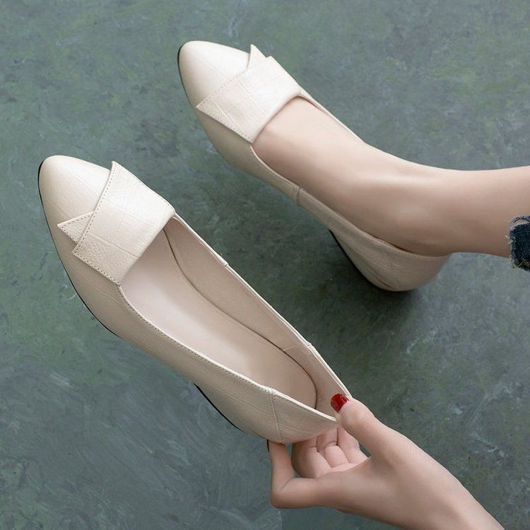 Damen Single Frühling und Herbst Neue dicke Ferse Mama weiche Sohle kleine Lederschuhe für Frauen_voghion.com