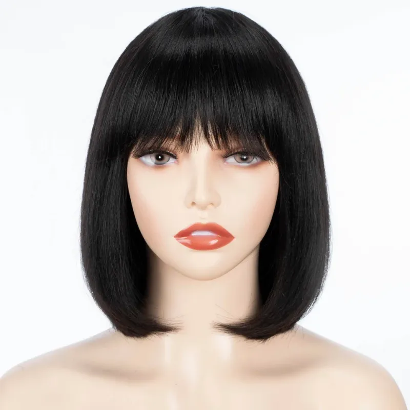 99j Red Human Hair Wigs For Women Short Remy Brazilian Hair Wigs With Bangs P4/30 Highlight Short Straight Hair Wigs With Bangs_voghion.com