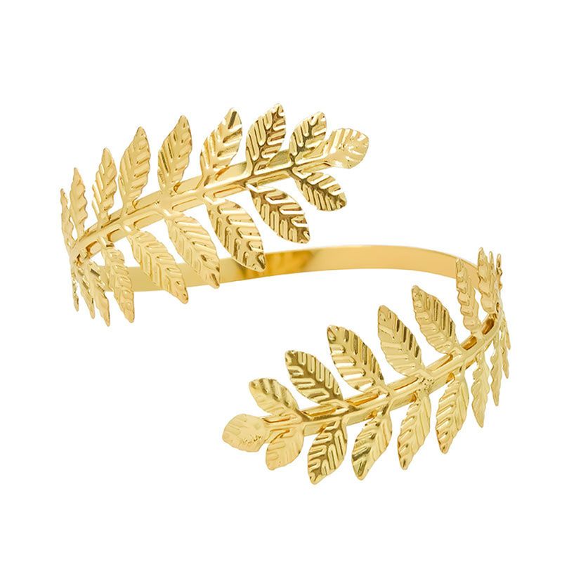 Bracciale da braccio superiore in foglia di metallo per donna, stile greco-romano, bracciale da braccio superiore da donna, colore oro, regalo di gioielli_voghion.com