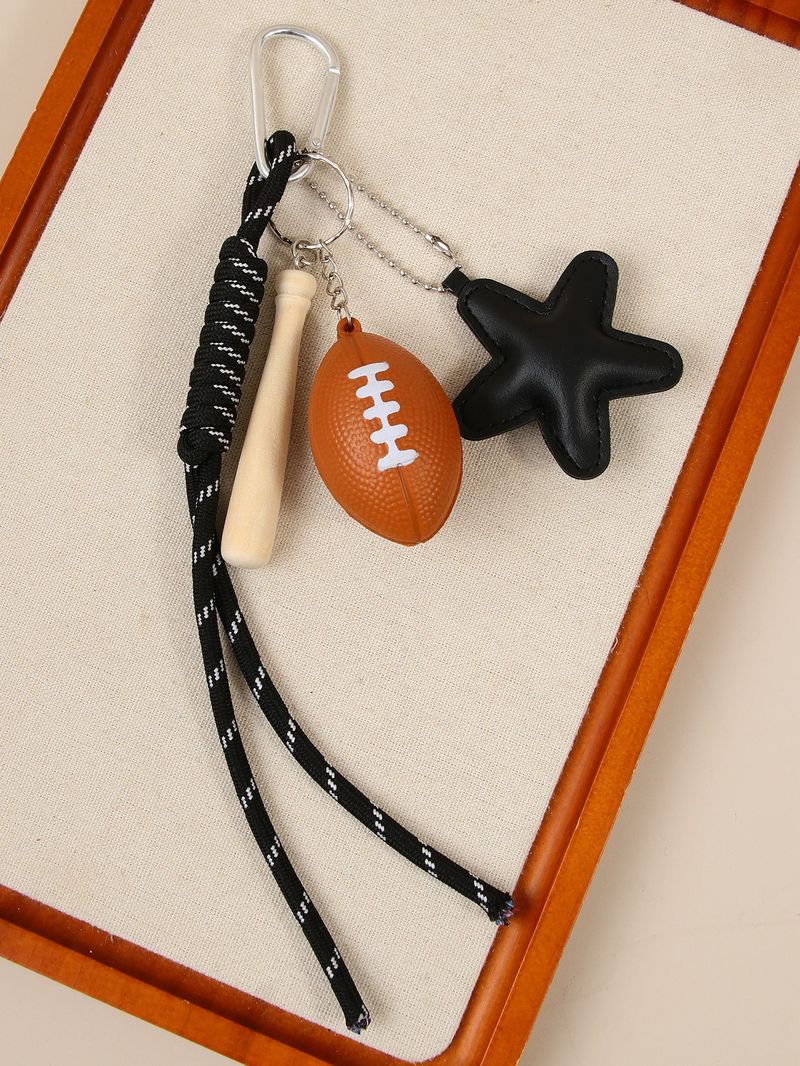 Handmade PU Leather Star Keychain Bag Charm - Camera & Football Design, Trendy DIY Accessory For Bags, Keys & More_voghion.com
