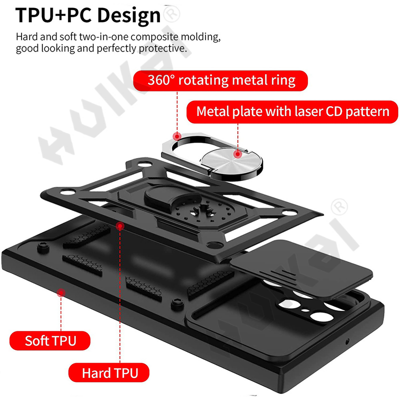 Voor Galaxy S22 Ultra 5G hoesje Samsung S22 S21 FE Ultra Plus A52 A53 A73 Slide Stand Ring Camera Militaire Klasse Armor Ring_voghion.com