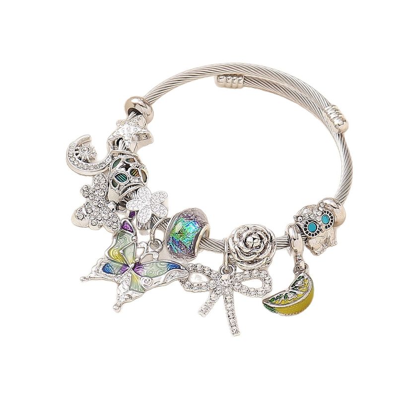 Bracciale fai da te con fiocco a farfalla dipinto a olio leggero e alla moda, con perline di Pan, gioielli da donna_voghion.com