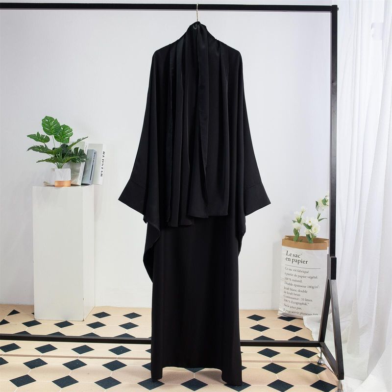 Dammekleeder Einfarweg Arabesch Kleed Fraekleed mat Kappduch Abaya Casual Loose Fliedermausärmel Robe_voghion.com